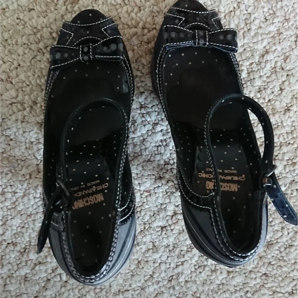 Moschino black & white plaid peep toe Mary Jane size 6